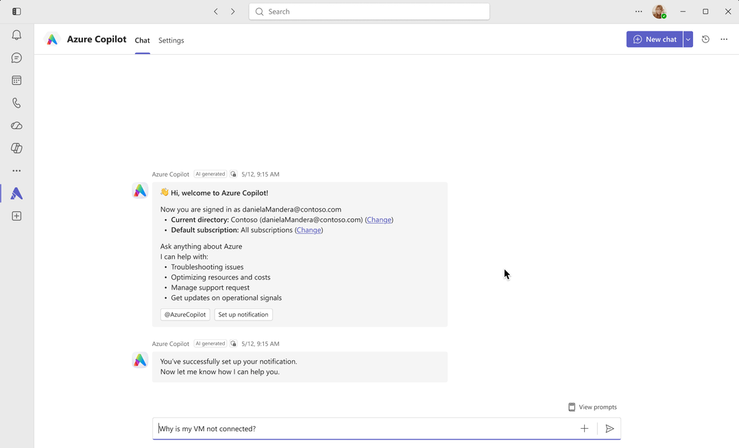 The Azure Copilot chat agent working through an incident end to end
