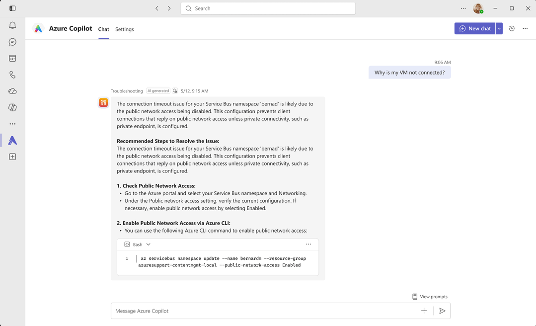 Opening conversation history next to New Chat to resume a previous conversation with an agent
