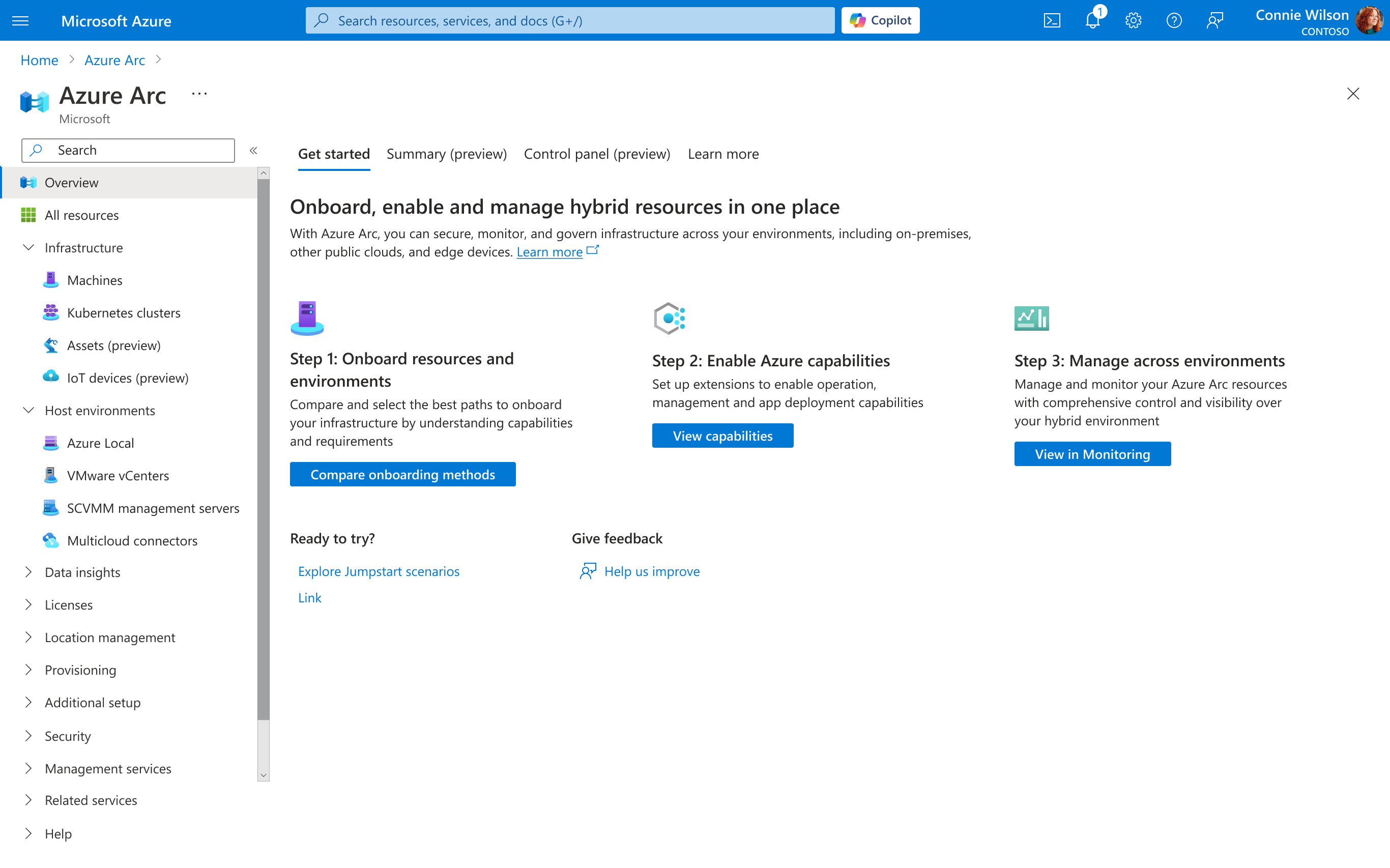Azure Arc hub before visual refresh
