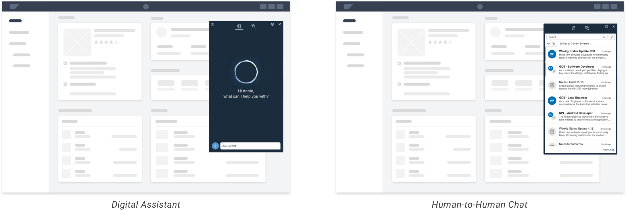The existing design showing DA and H2H under the same header