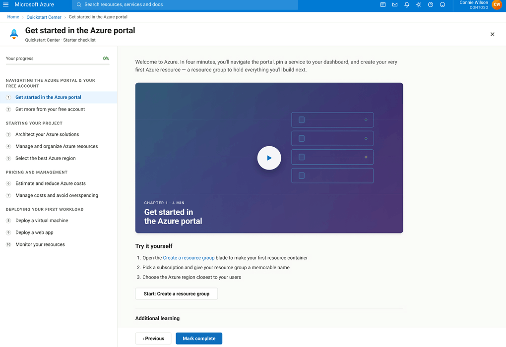 In-context service deployment — service creation pane opening alongside the checklist
