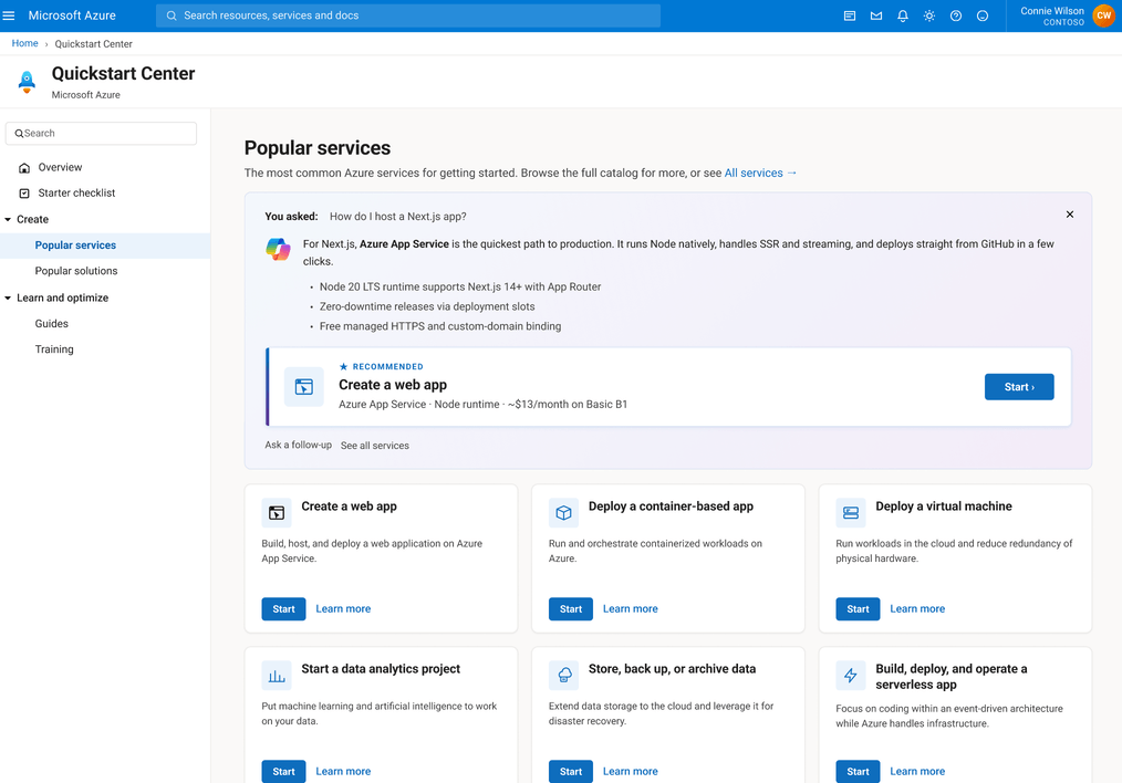 Service explainer page — plain-language overview between service selection and the deployment wizard