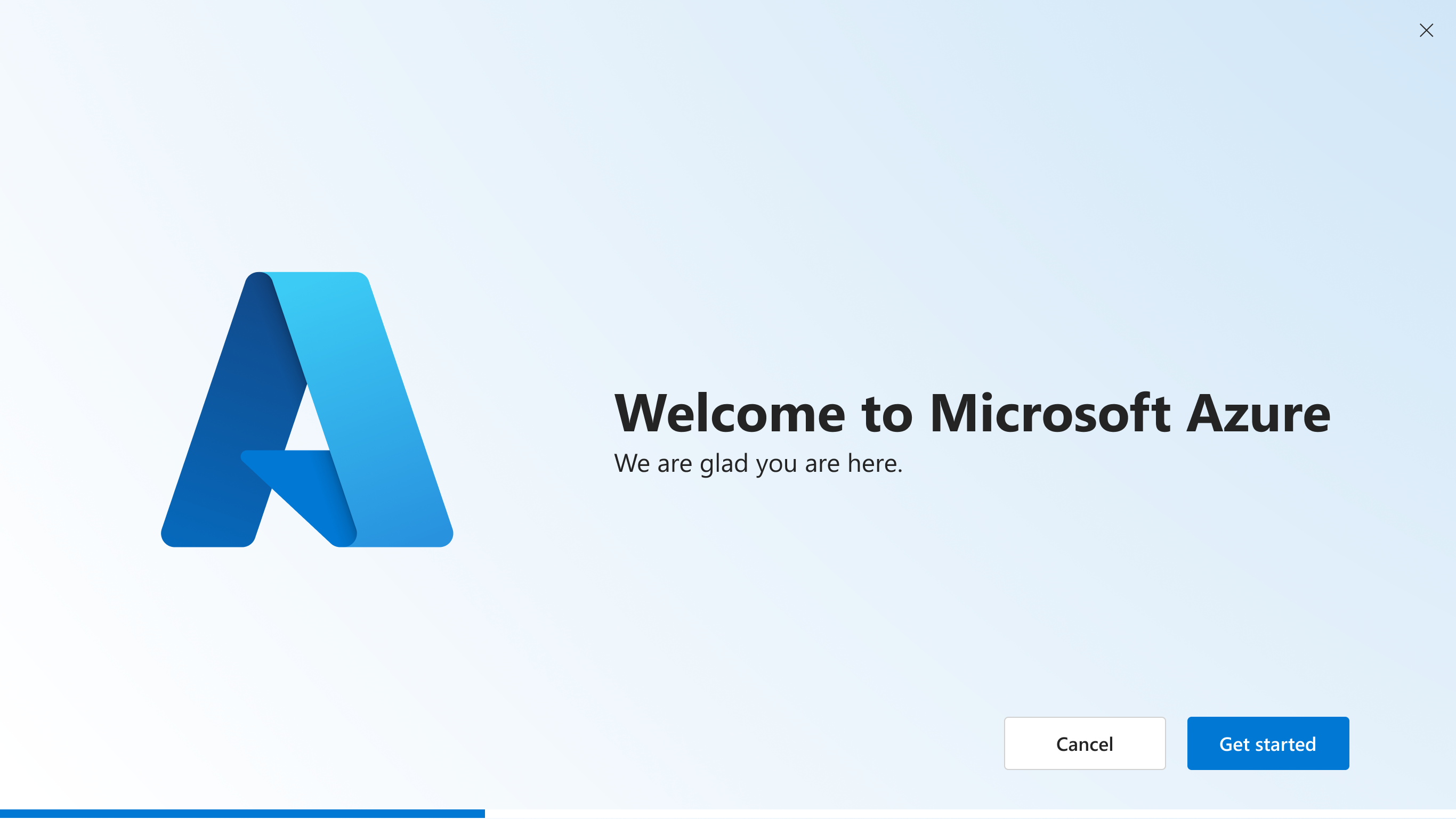 Azure Welcome page with Get started button